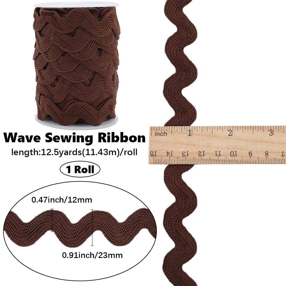 GORGECRAFT 12.5 Yards Polyester Rick Rack Trim for Sewing 13mm Ric Rac Zig Zag Wavy Ribbon Rickrack Coconut Brown S Shaped Lace Ribbon Woven Braided Fabric with Spool for DIY Crafts Wedding - Image 2