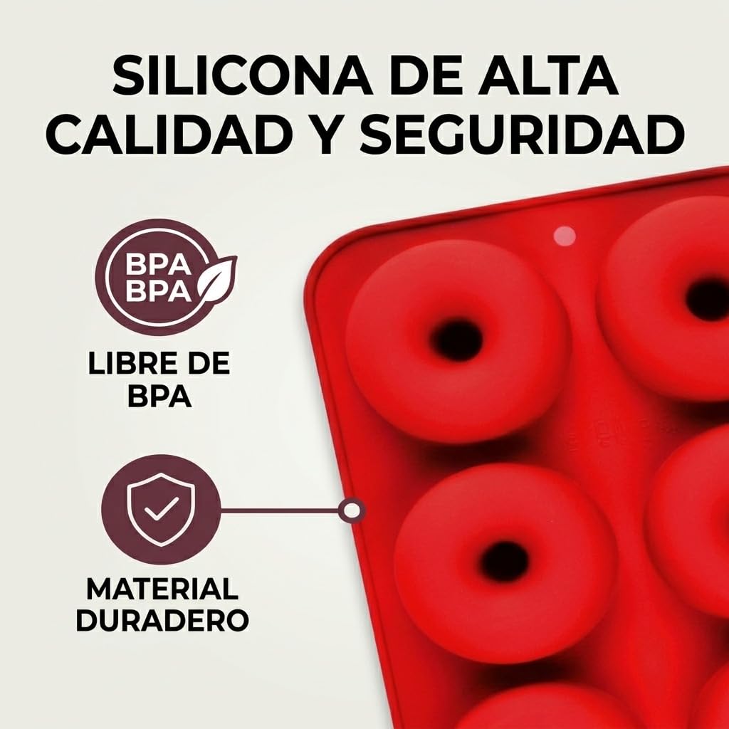 Moldes Silicona Donuts Antiadherente 2Pcs Violeta Rojo con 15 Mangas Pasteleras para Horno Air Fryer