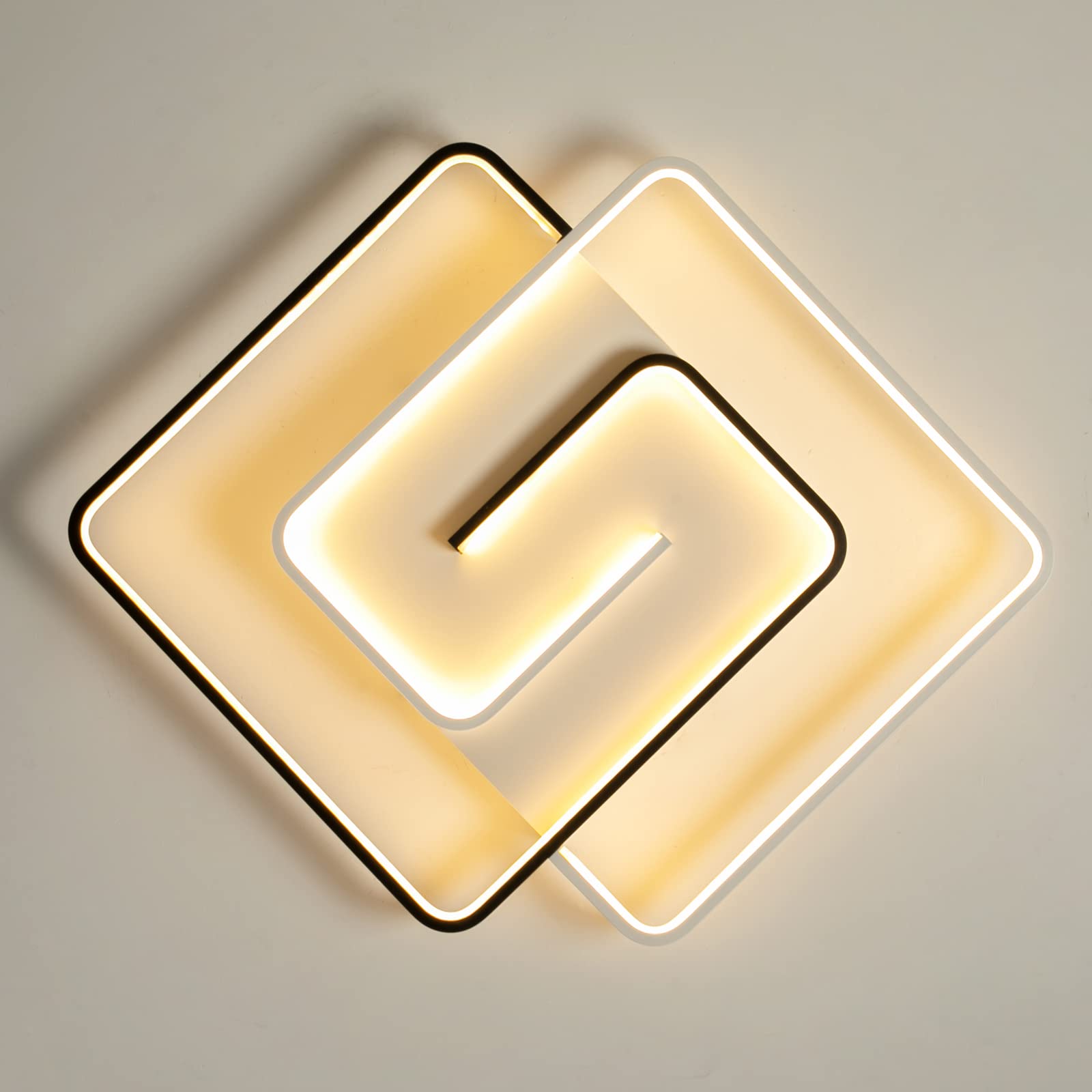 Plafoniera moderna a led 36W 50cm con telecomando geometria quadrata bianco e nero dimmerabile da incasso per soggiorno camera da letto cucina