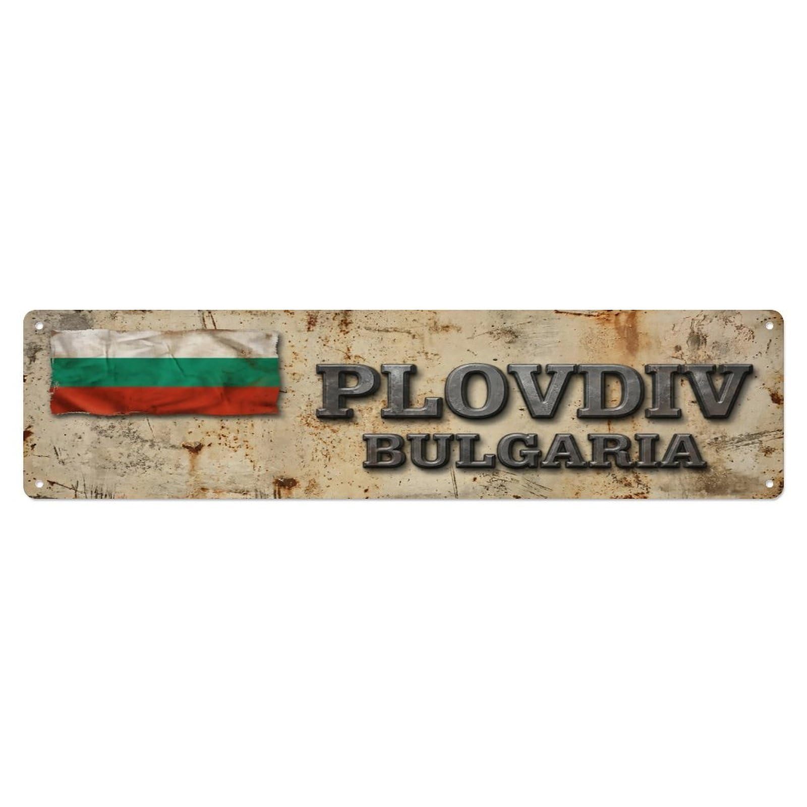 Vintage Plovdiv Bulgaria Flag Decor Rustic Travel Metal Tin Sign
