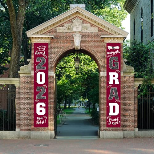 Image of Graduation Decorations 2026 Banner Porch Sign Maroon Burgundy Red for Class of 2026 Graduates Party Supplies