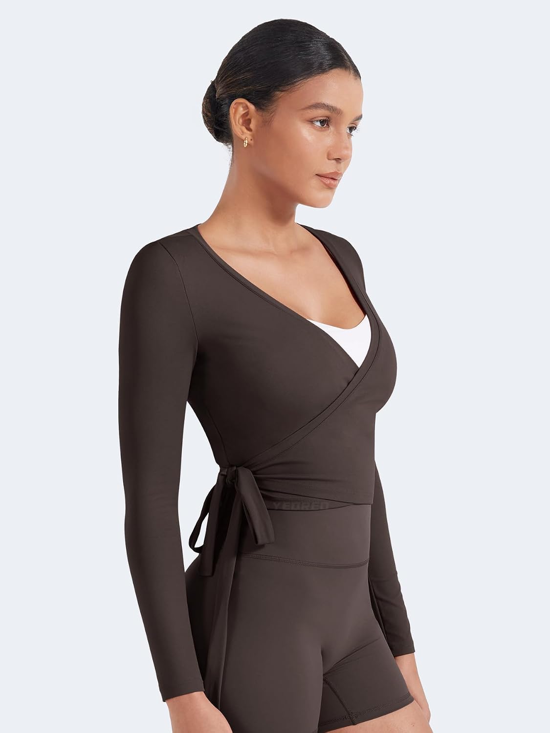 YEOREO Ease Womens Pilates Wrap Top Tie Workout Shirt