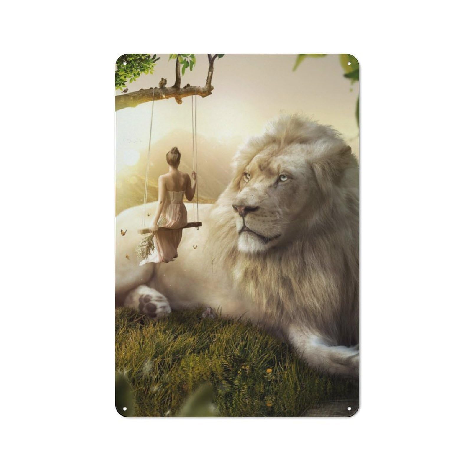 Junmoney Giant Lion Character Decorative Tin Plaque 30X20cm Featuring Home Wall Decor For Flat, Dorm Room, Lounge Or Cafe