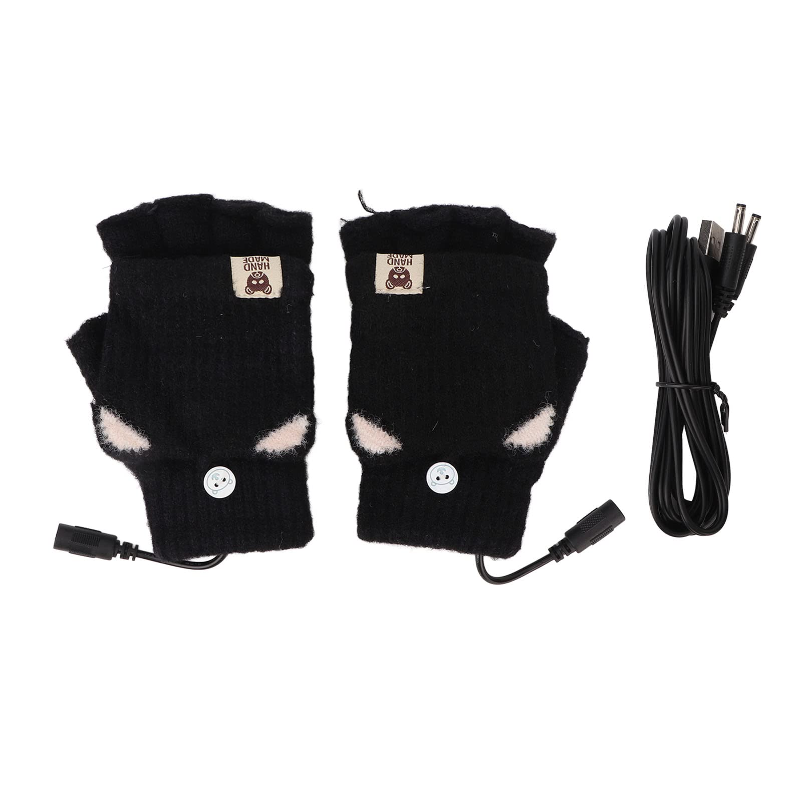 USB Heated Gloves, EVTSCAN USB Heated Gloves Mitten Men Women Winter Knitted Fingerless Hand Warmer Heating Gloves for Office Work(Black)