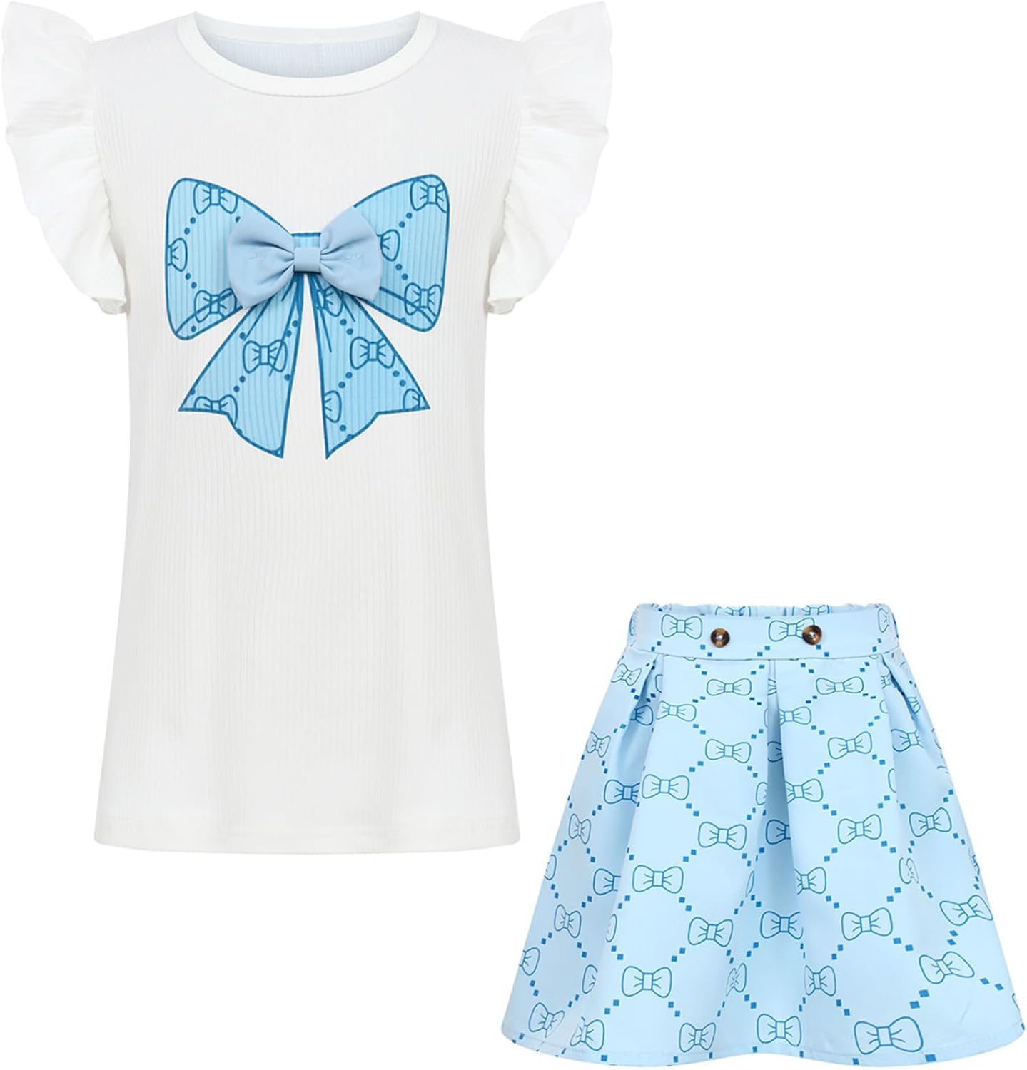JEYPINMI Toddler Girl's Summer Clothes Playwear Set Skirt Sets Ribbed Top with Pleated Skirt Cute Party Dress Blue 3-4 Years