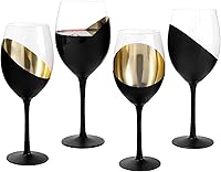 Vista 8 de MyGift Copas de vino modernas inclinadas de 14 onzas con tallo negro mate y dorado, diseño elegante en ángulo con copas de cristal de acento