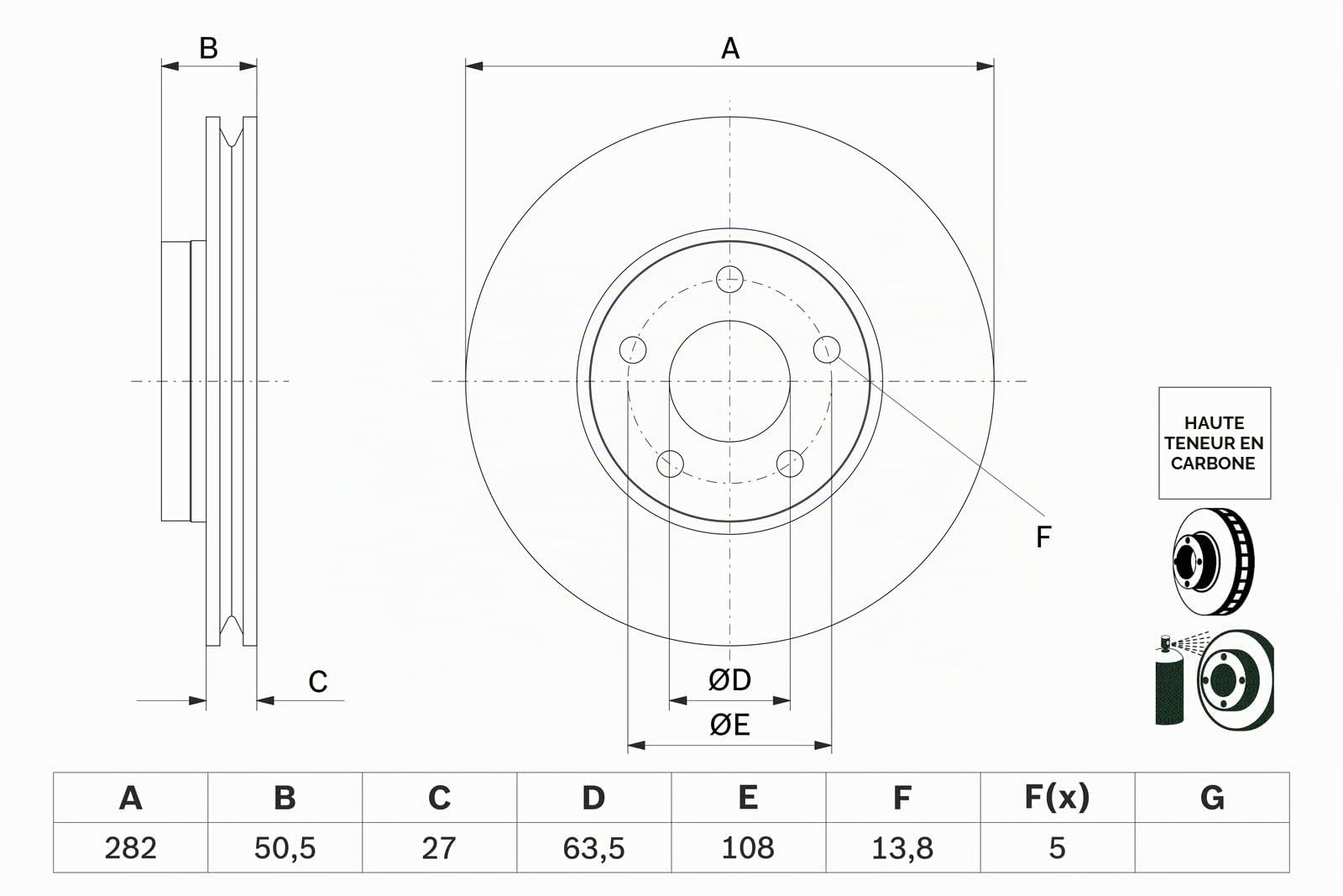 Bosch BD2826 Jeu de 2 Disques de Frein - 282 mm - Essieu avant