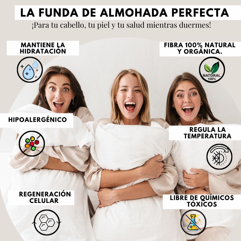 Funda de Almohada 100% Natural de Seda de Morera 25 Momme Grado 6A orgánica Pieles sensibles - Afro - Pelo Rizado - Anticaida Cabello - Regalo (Topo, 40x70cm)