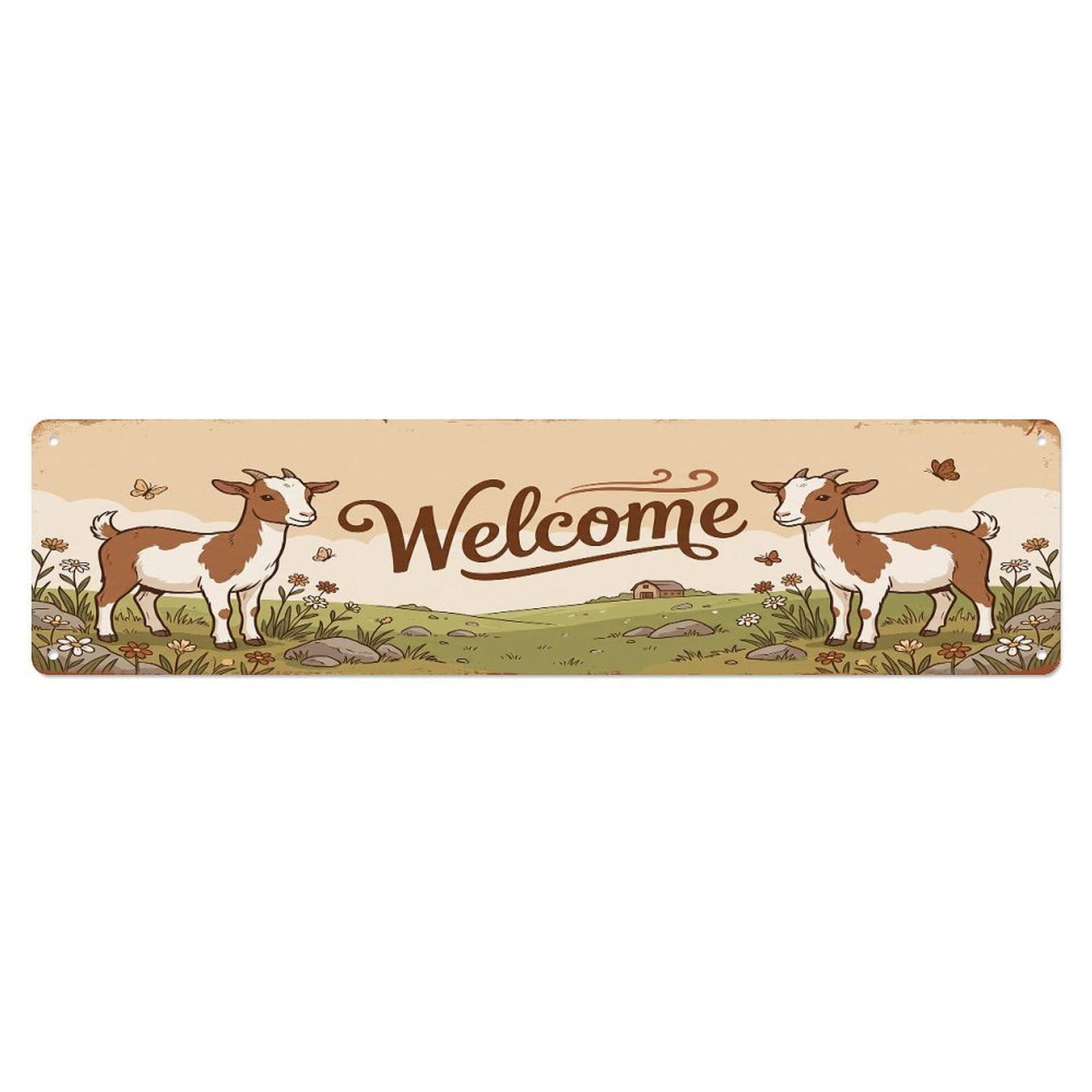 Olhnbad 4X16inch(10X40cm) Vintage Welcome Lamancha Goat Metal Tin Sign