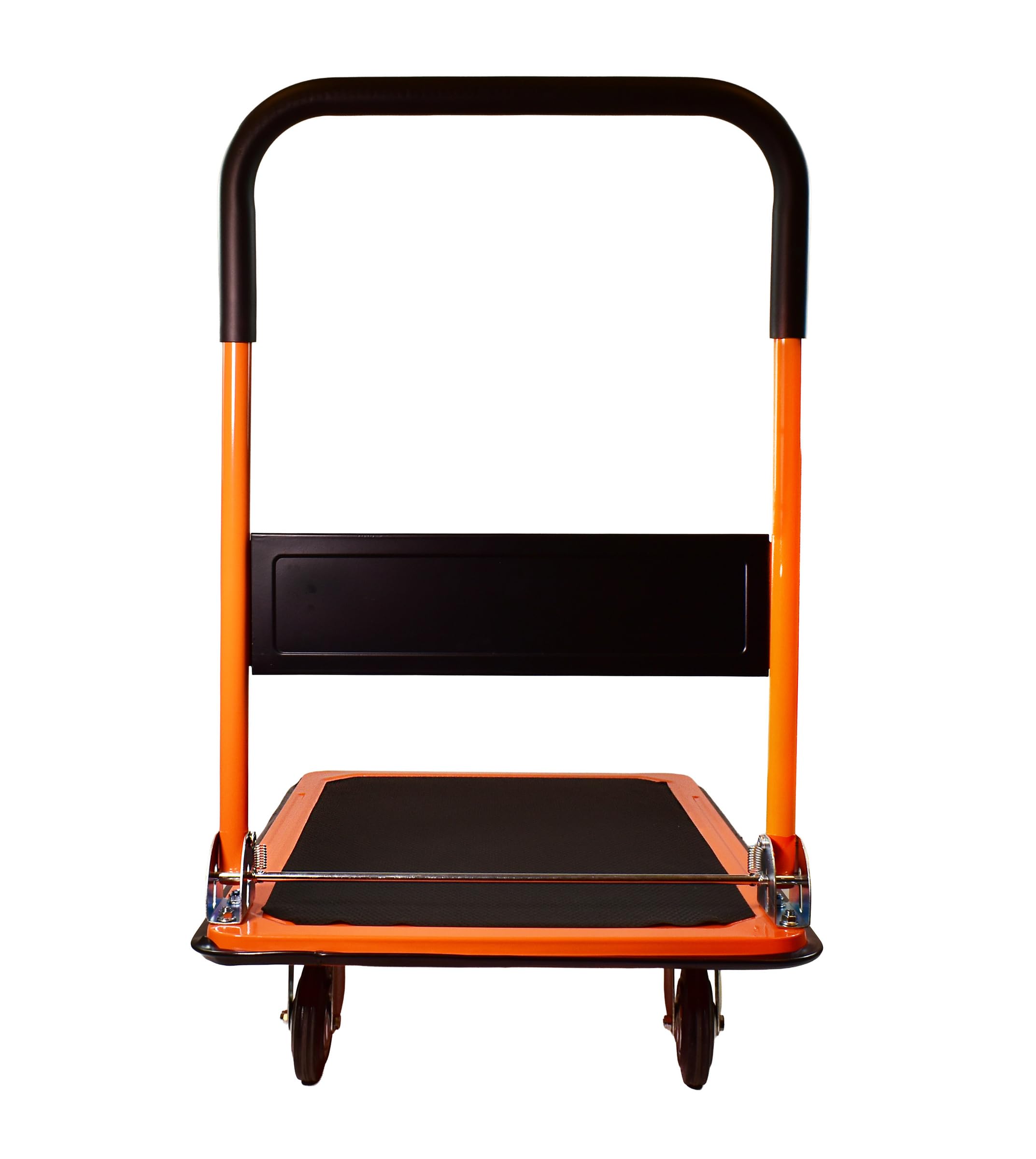 Plattformwagen klappbar bis 150 kg, Transportwagen für Lager, Werkstatt & Büro, Magazinwagen mit Rutschfester Oberfläche, gummierten Rädern & Stahlfelgen, 73 x 48 x 86 cm, Orange/Schwarz