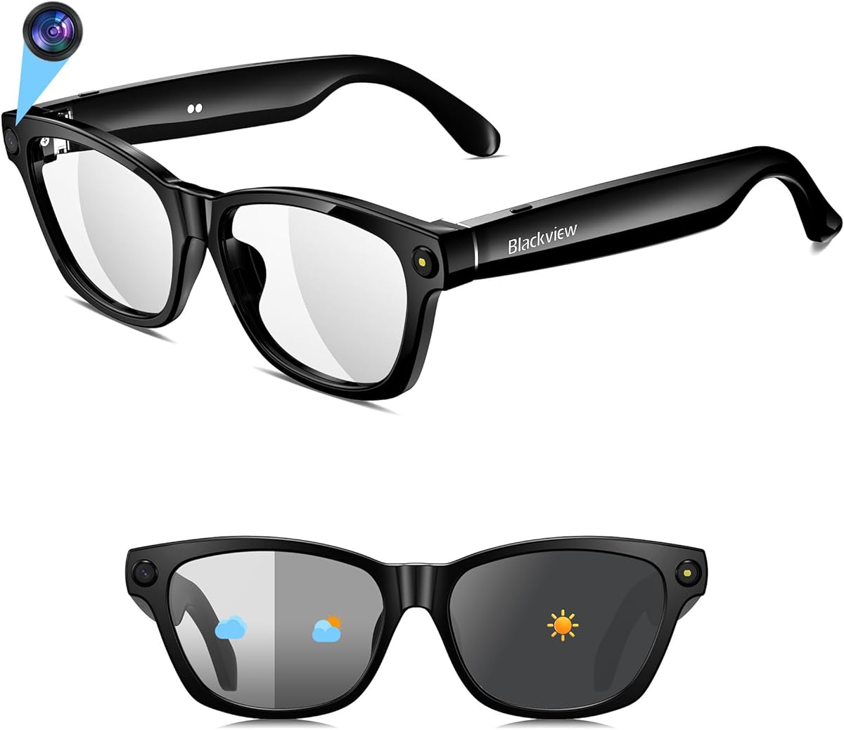 Blackview Smart Glasses with Camera, BT Call/Photo/4K Video Recording Glass with Real-Time Translation, AI Voice Assistant