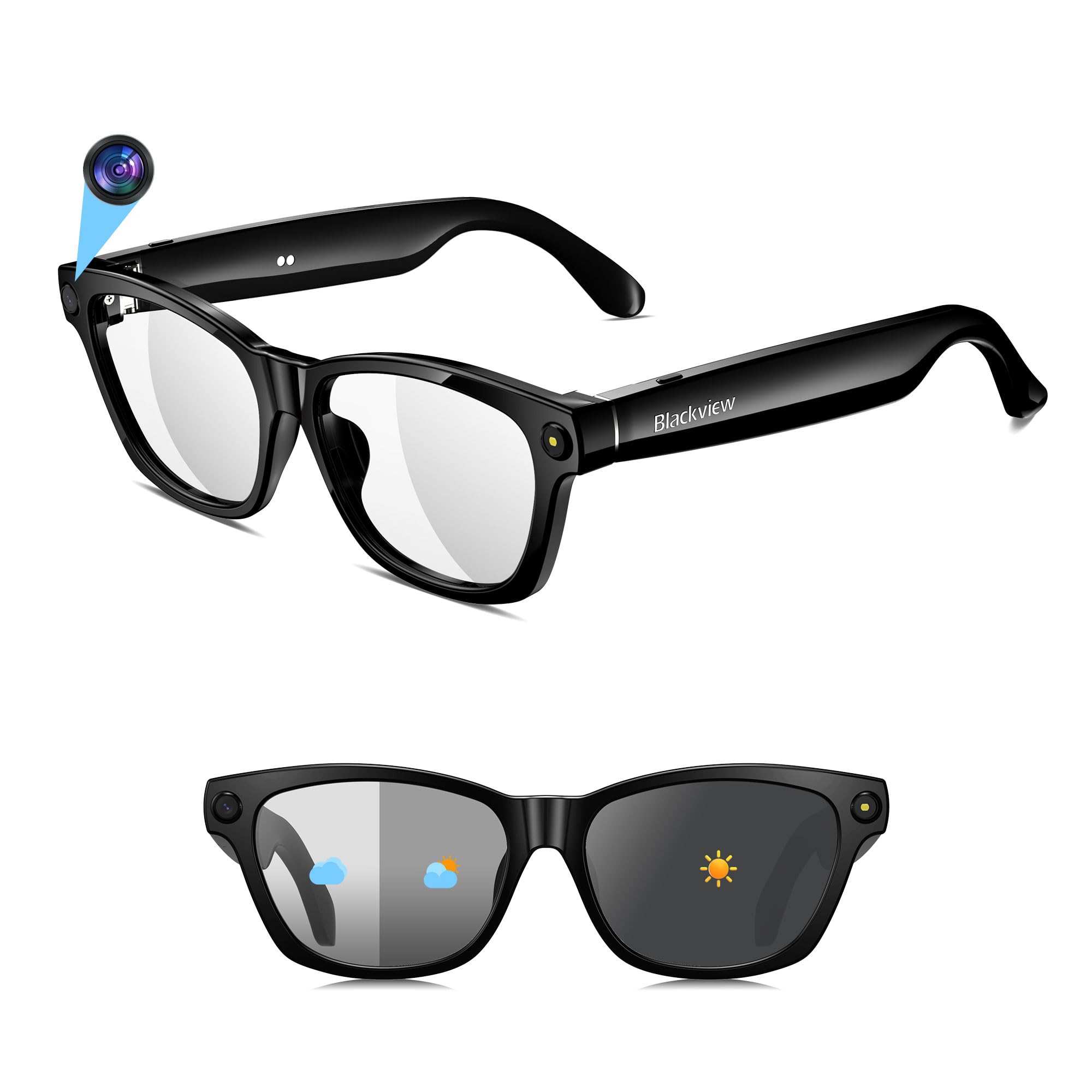 Blackview AI Smart Glasses with 8MP Camera BT Call Photo 4K HD Video Recording Glasses with Real-Time Translation