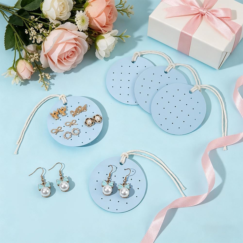 OLYCRAFT 7Pcs Portable Leather Earring Holders 28 Holes Blue Earring Displays 2.8 Inch Imitation Leather Stud Holder Earrings Organizer Hanging Jewelry Organizer for Earrings Studs Jewelry image 4