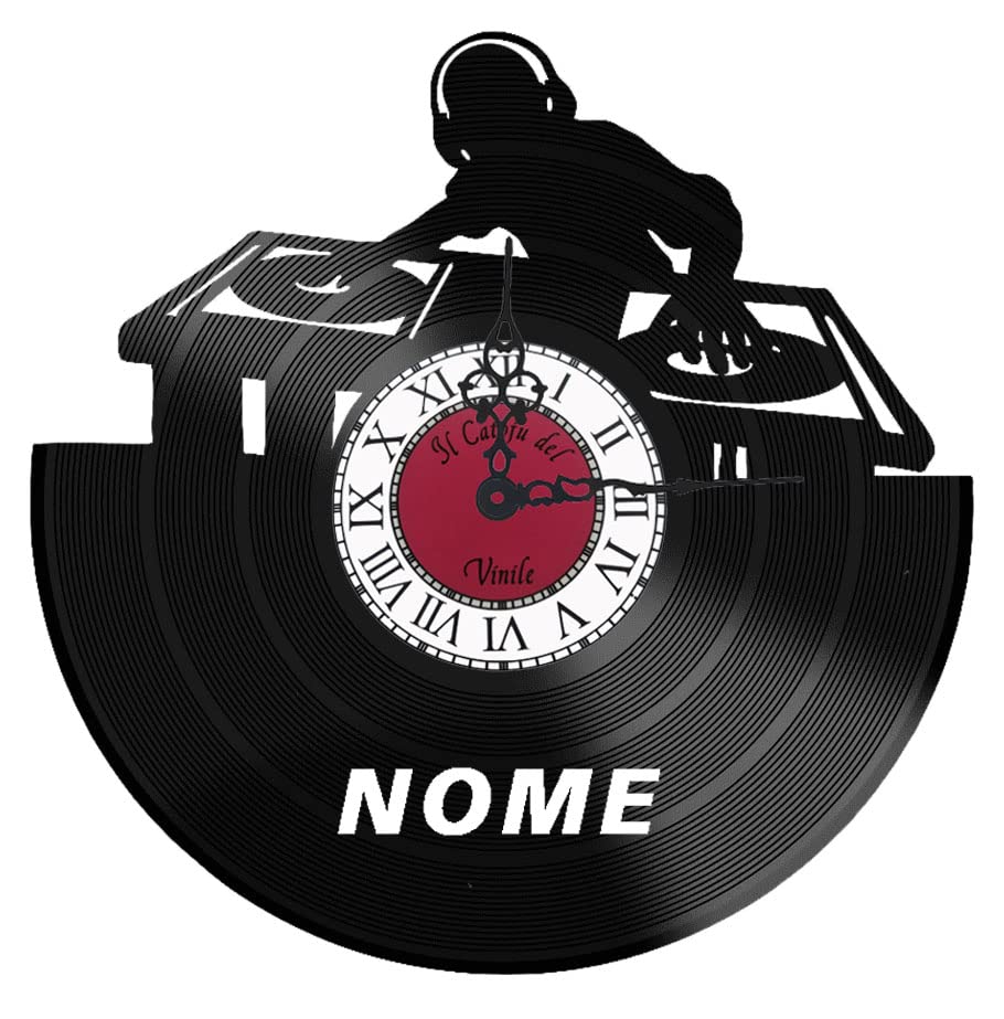 Orologio da Parete in Vinile DJ, orologio in vinile personalizzato, idea regalo personalizzata (2.0) (Logo Vinaceo, Barocco Nero)