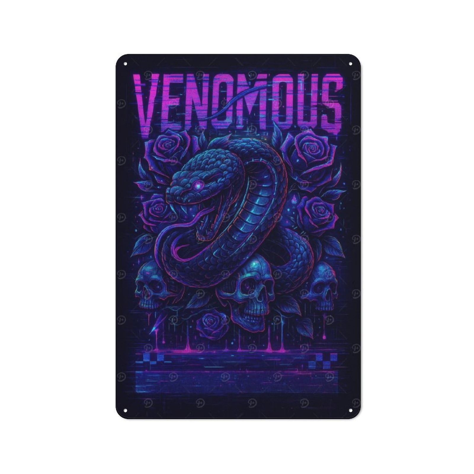 Junmoney Venomous Snake With Skulls And Roses 30X20cm Retro Tin Sign With For Dining Room Or Kitchen, For Metal Sign Collectors, For Garage And Workshop Walls