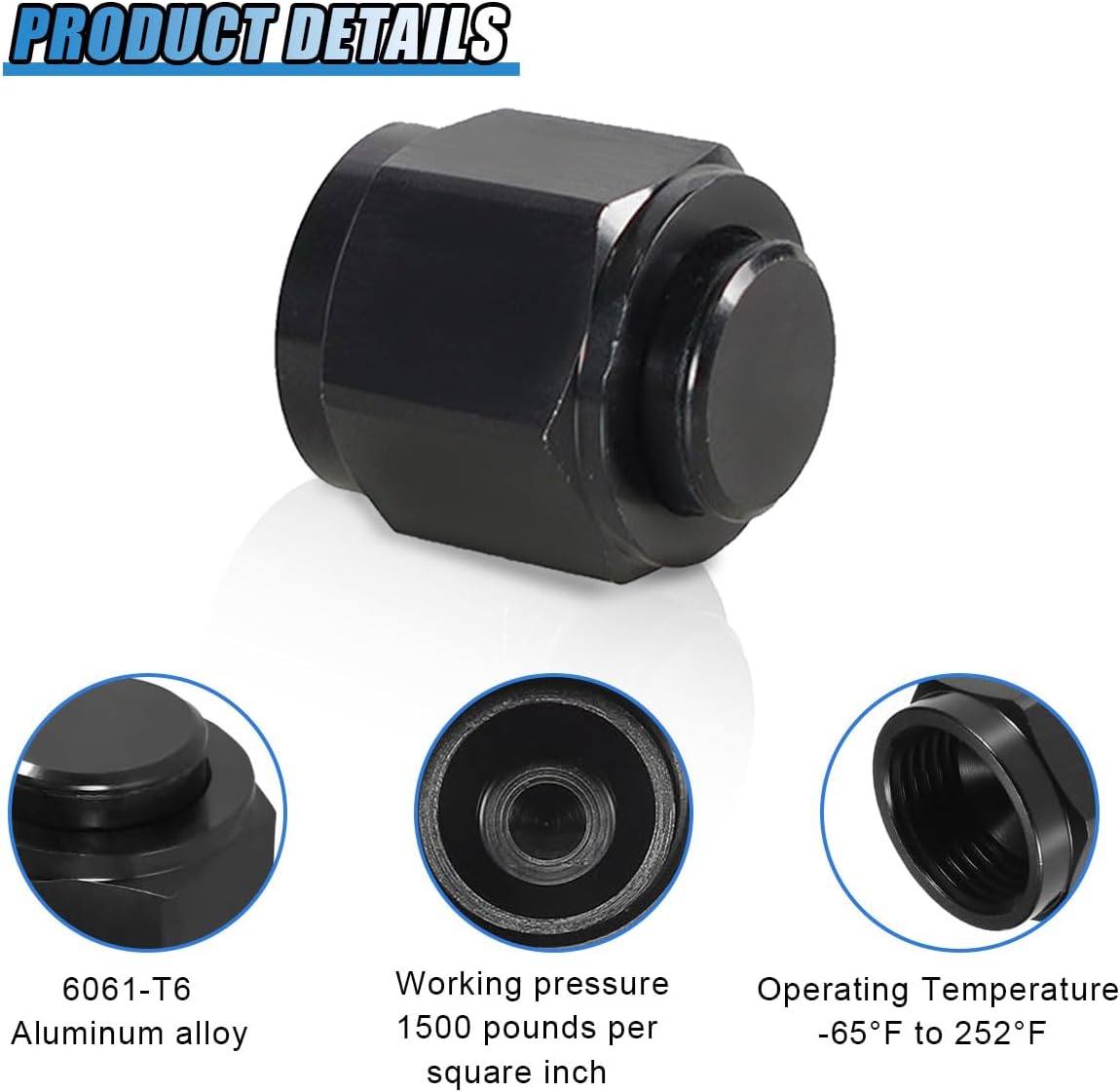 2PCS 6AN Flare Cap Tube Fitting, Aluminum Alloy Female Swivel Hex Head Nut Port Adapter, Universal Auto Modification Metal Accessories for Fuel Oil Lines (6AN)
