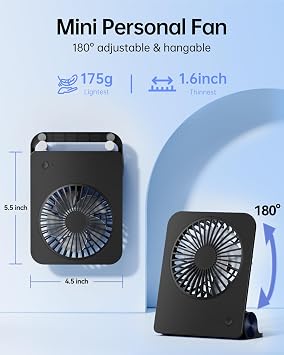 TriPole Desk Fan Small Portable Fan 2000 mAh Rechargeable Battery Ultra Quiet 4.5 Inch Mini Travel Fan with 180 Tilt Folding and 3 Speeds Adjustable for Home Office Desktop Black
