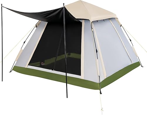 Tangkula Tienda de campaña desplegable para 2 a 4 personas, tienda de campaña portátil para mochileros con mosca de lluvia extraíble, 4 paredes de