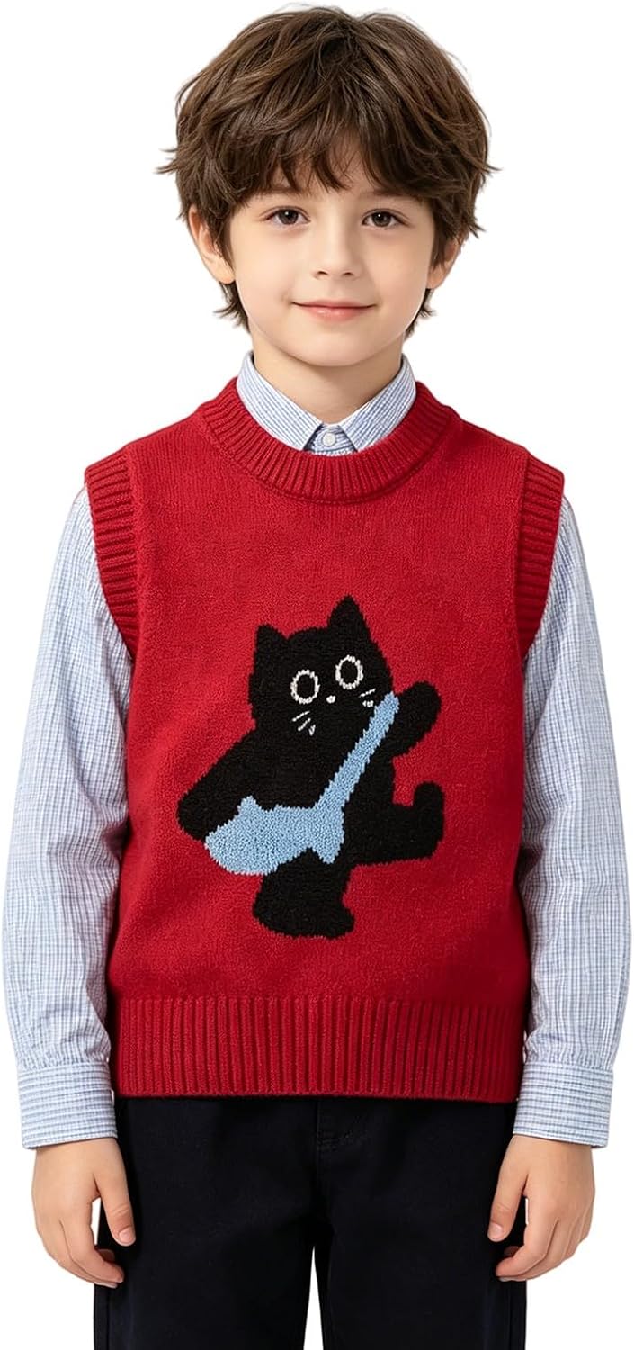 Boys Girls School Uniform Sweater Vest School Uniform Crew Neck Sleeveless Knit Tank Tops Back to School Cute Graphic