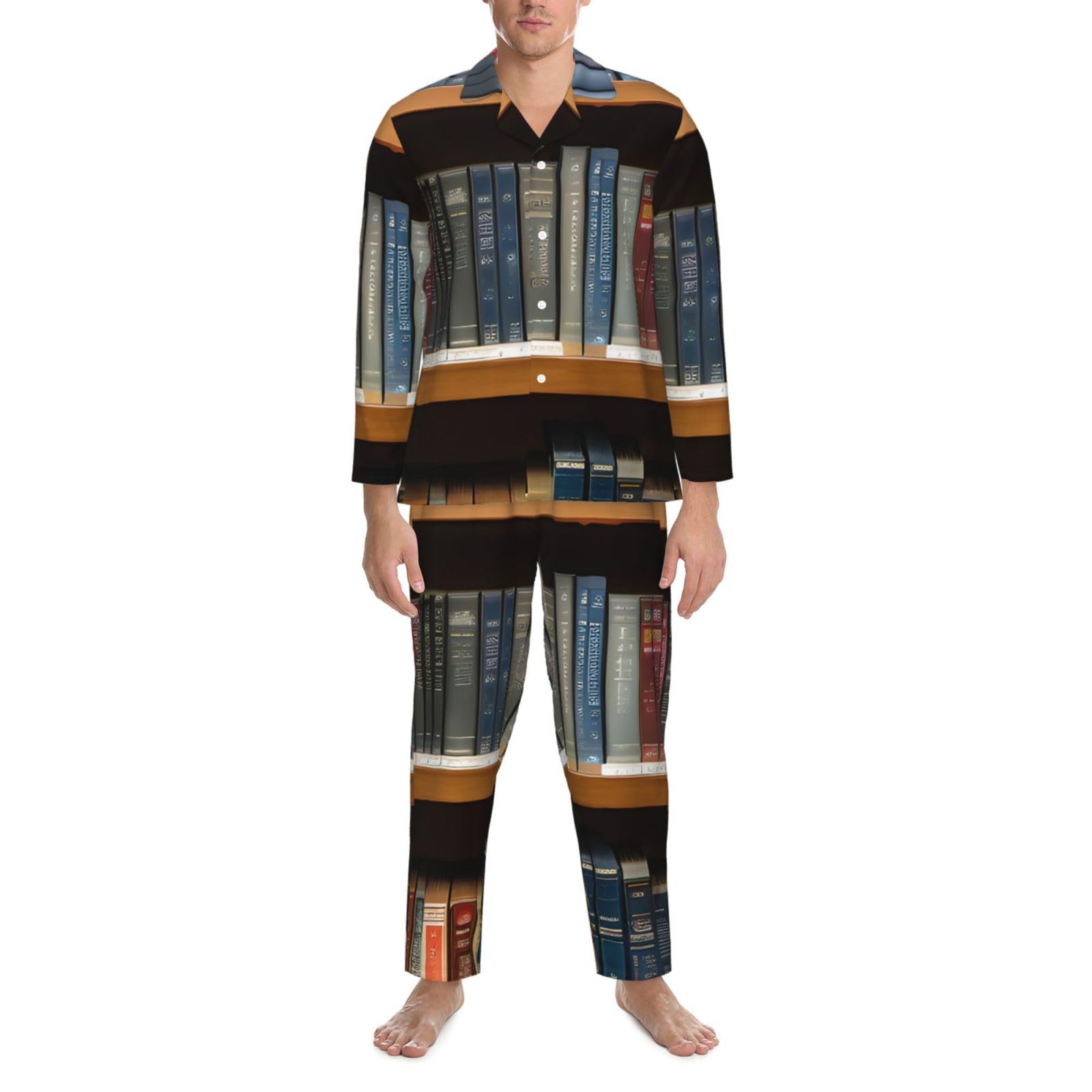 Library Bookshelf 1 Stampa Uomo Manica Lunga Pigiama Set Sleepwear Due Pezzi Lounge Set Traspirante Nightwear