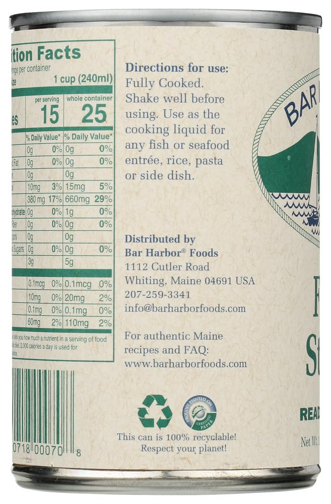 Bar Harbor Fish Stock, 14.5 oz (411g) – Ready-to-Use Haddock Stock, Chef-Favorite for Risotto, Rice & Pasta