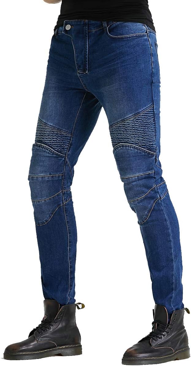 Takuey Biker Jeans for Men Motorcycle Motorbike Riding Pants with Protect Pads XS-XXXL