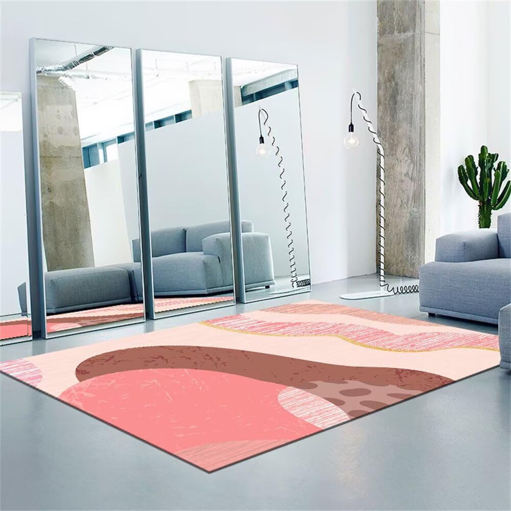 Tapis salon lavable en machine rectangulaire rose doux