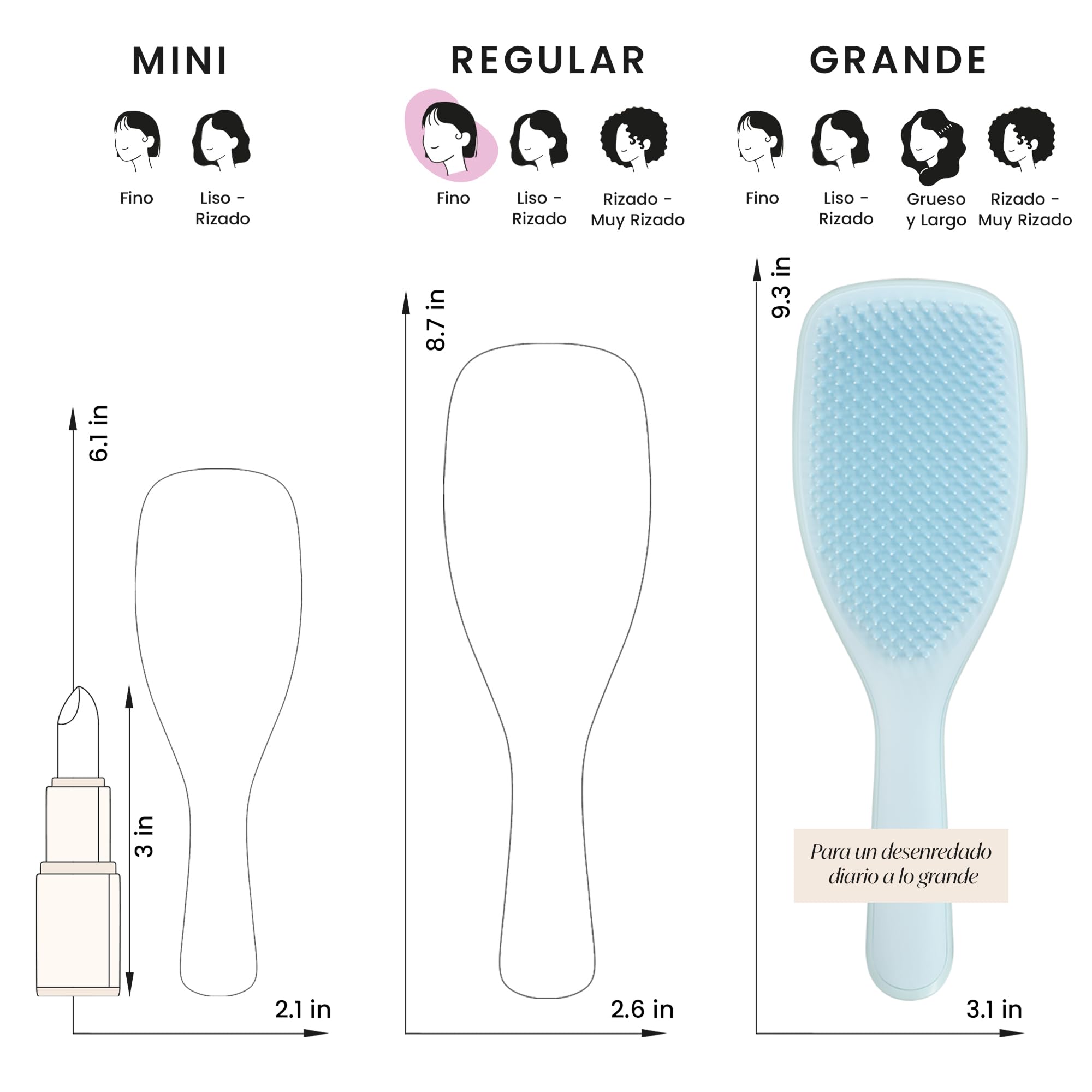 Tangle Teezer Large Fine and Fragile Ultimate Detangler Hairbrush - Cepillo Grande para Cabello Teñido, Fino y Frágil - Púas Suaves y Flexibles de Doble Altura, Menos Rotura y Sin Tirones - Azul