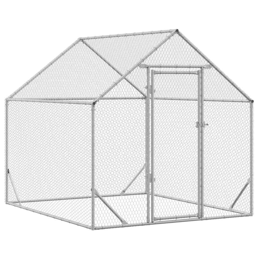 Galvanised Steel Chicken Cage 200x170x177cm Large Outdoor Chicken Enclosure for Garden, Silver Run for Terrace