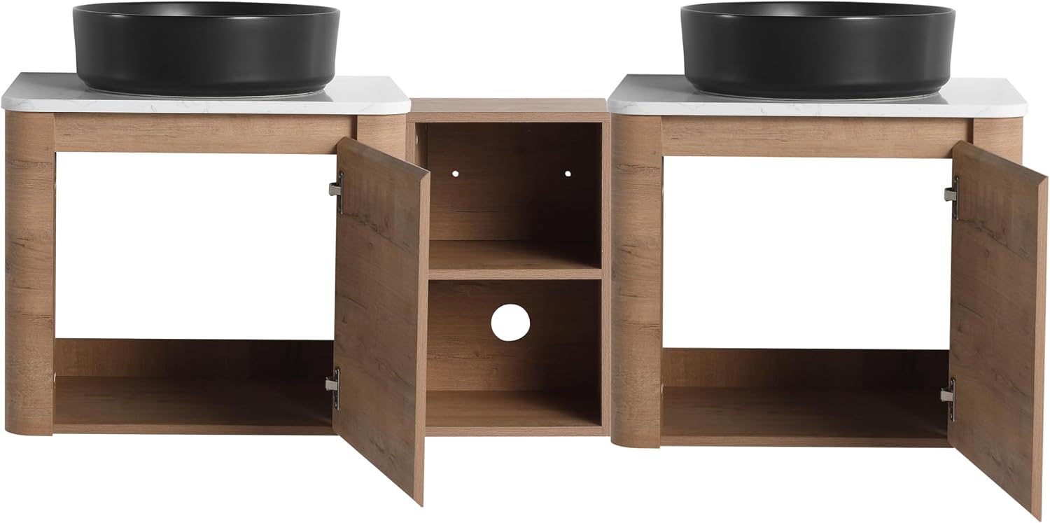 Malwee 60" Floating Bathroom Vanity with Sink, 60 Inch Wall Mounted Bathroom Cabinet Combo, Modern Double Sink Bath Storage Vanity Set, with 2 Soft Close Doors and Ceramic Vessel Basin Top(60-CC