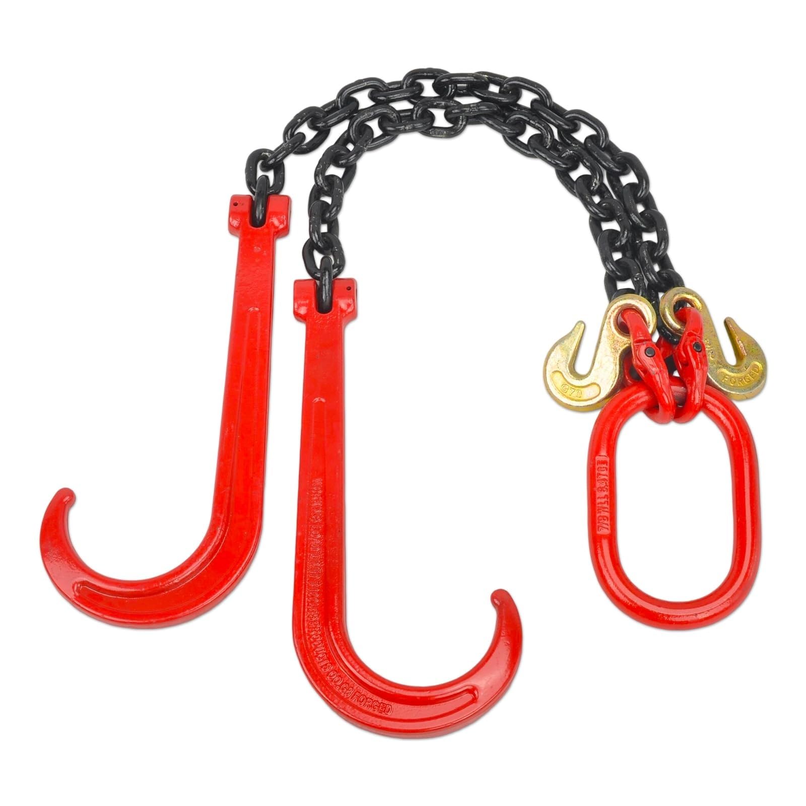 Ostacolo Auto Catena di Traino per Trasporto Tipo V da 3/8" di Grado 80 con 15 Ganci A J, Gambe con Gambo Lungo da 2/3 Piedi, Limite di Carico di Lavoro di 7100 Libbre(3/8'' X 2'/J-Hook-BKRD)