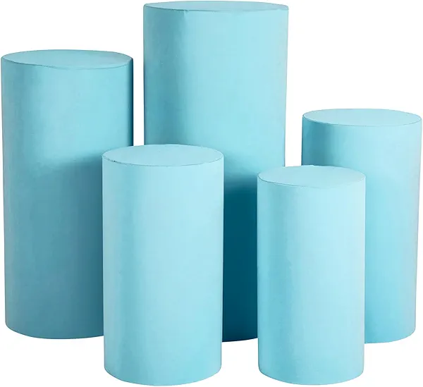 1 Set, Spandex Pillar Covers for Metal Cylinder Pedestal Stands 5 Pcs/Set - Baby Blue Covers ONLY/Cylinder Pedestal Stands NOT INCLUDED