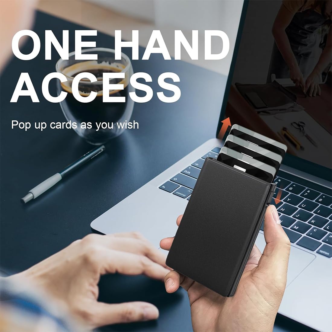 Porta carte di credito con blocco RFID con meccanismo pop