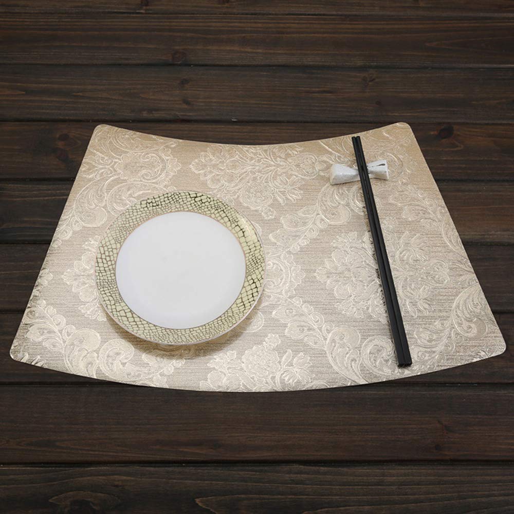 Unique 4 Pcs Wedge Wipeable Hard 20" Large Placemats Waterproof Kitchen Floral Patterns Decorative Dining Coffee Table Mats, High End Vinyl Plastic Material- Champagne Gold - YL00023 (19.6inch)