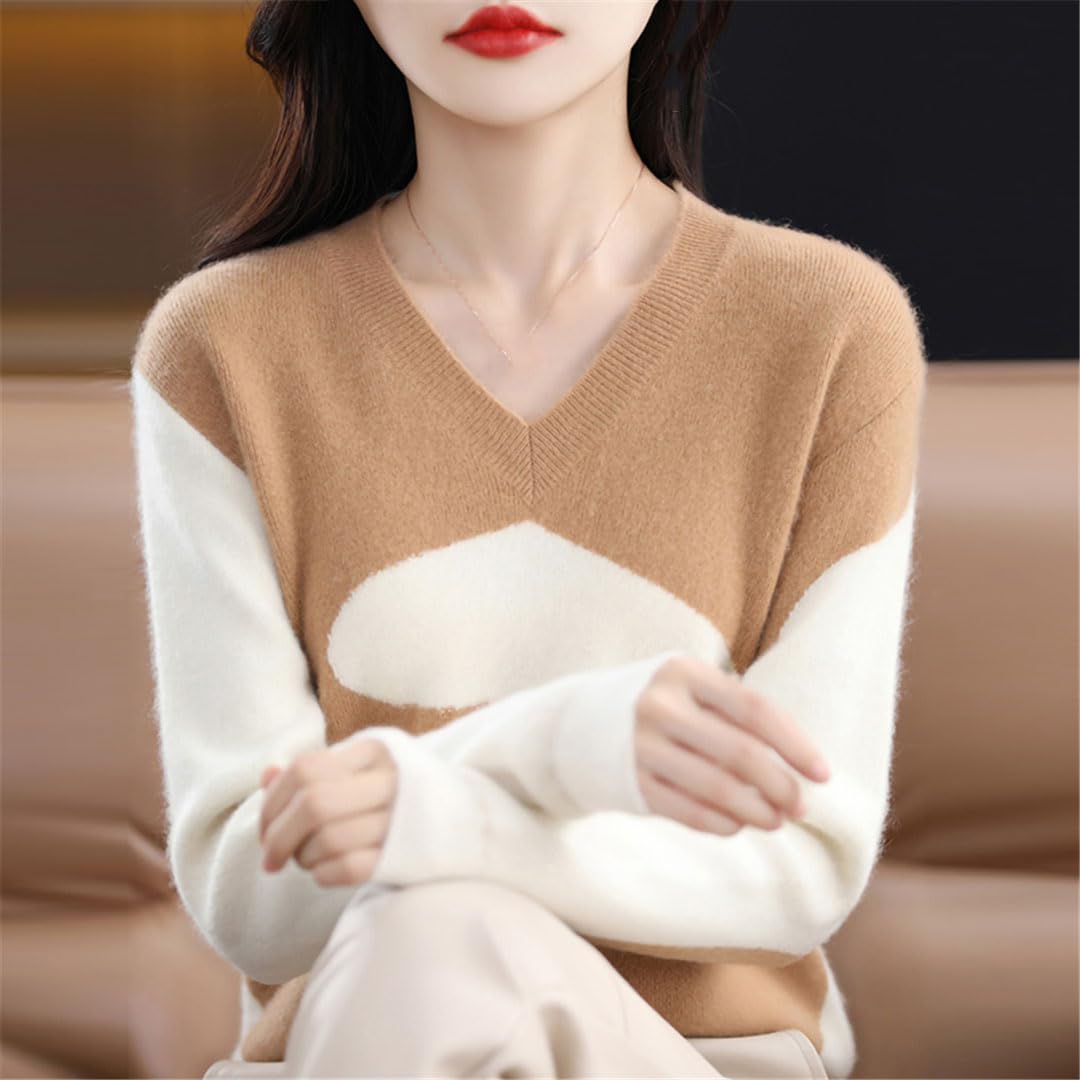 Vogrtcc Maglione da donna a maniche lunghe con scollo a V