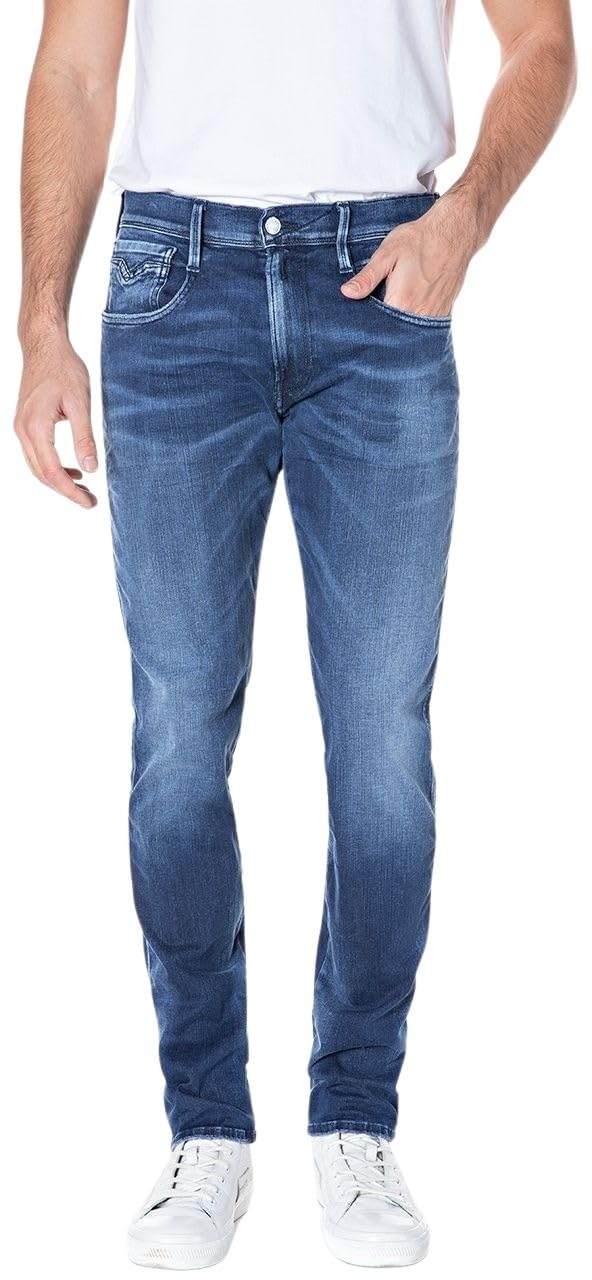 Replay Men's Anbass Slim-Fit Hyperflex Jeans with Stretch, Blue (Medium Blue 009), 33W / 32L
