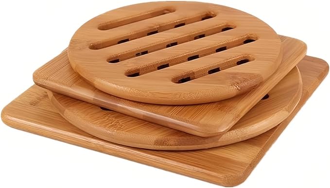 Hot Pads Trivet,Table Solid Bamboo Wood Trivets for Hot Dishes and Pot with Non-Slip Pads Heat Resistant Pads Teapot Trivet 4pcs(Multi Size,2 Square 2 Round)