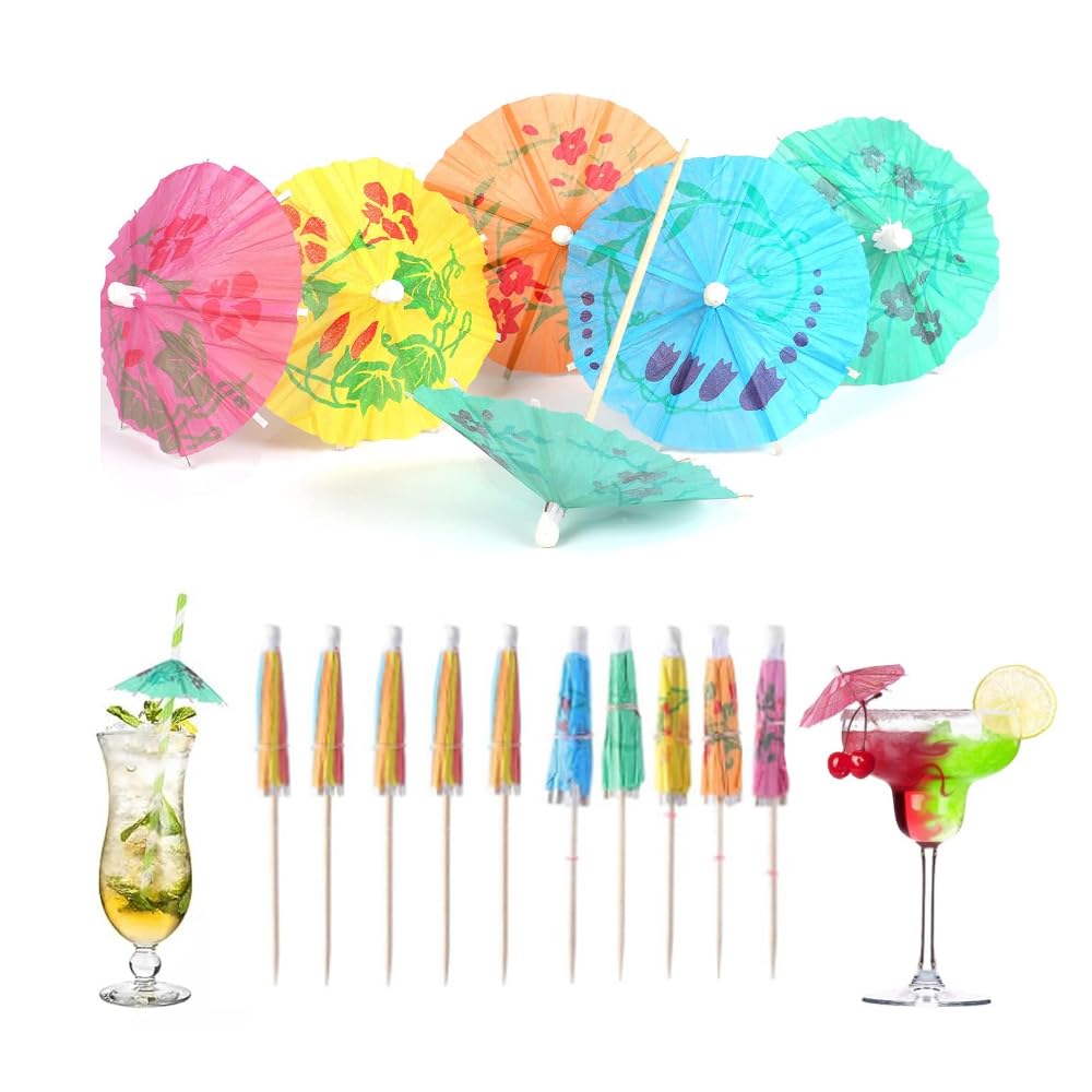 Kopinma 144Pcs Cocktail Umbrellas, Colourful Paper Drinks Umbrellas, Decorative Cupcake Toppers, Umbrella Cocktail Drink Picks For Pool, Beach Party, Hotel, Restaurant, Tiki Bar, Hawaiian Party