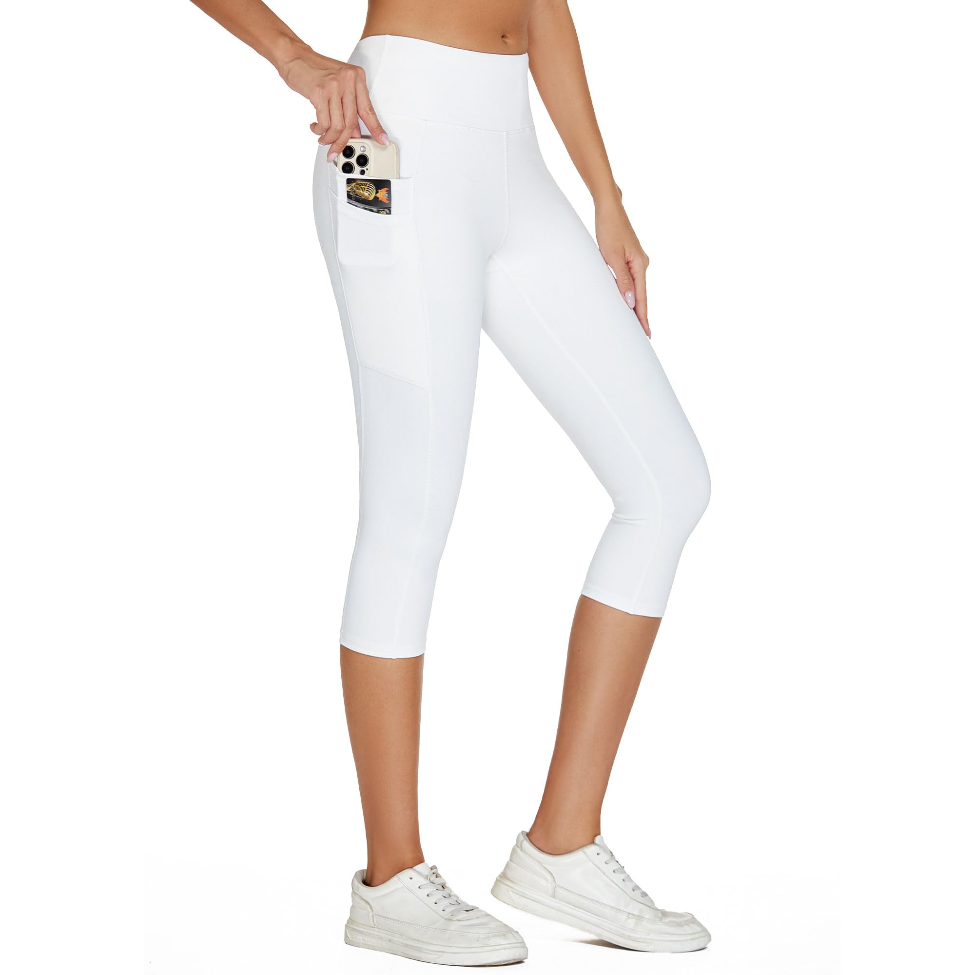 adorence Legging 3/4 de Sport Femme avec 5 Poches, Pantalon de Sport 3/4 Opaque, Pantacourt de Yoga Femme Taille Haute