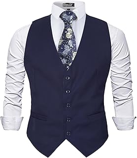 Mens Classic Solid Color Business Suit Vest Regular Fit Tuxedo Waistcoat for Wedding