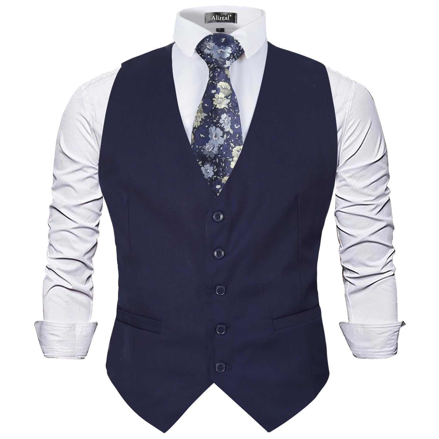 Alizeal Mens Classic Solid Suit Vest Regular Fit Tuxedo Waistcoat