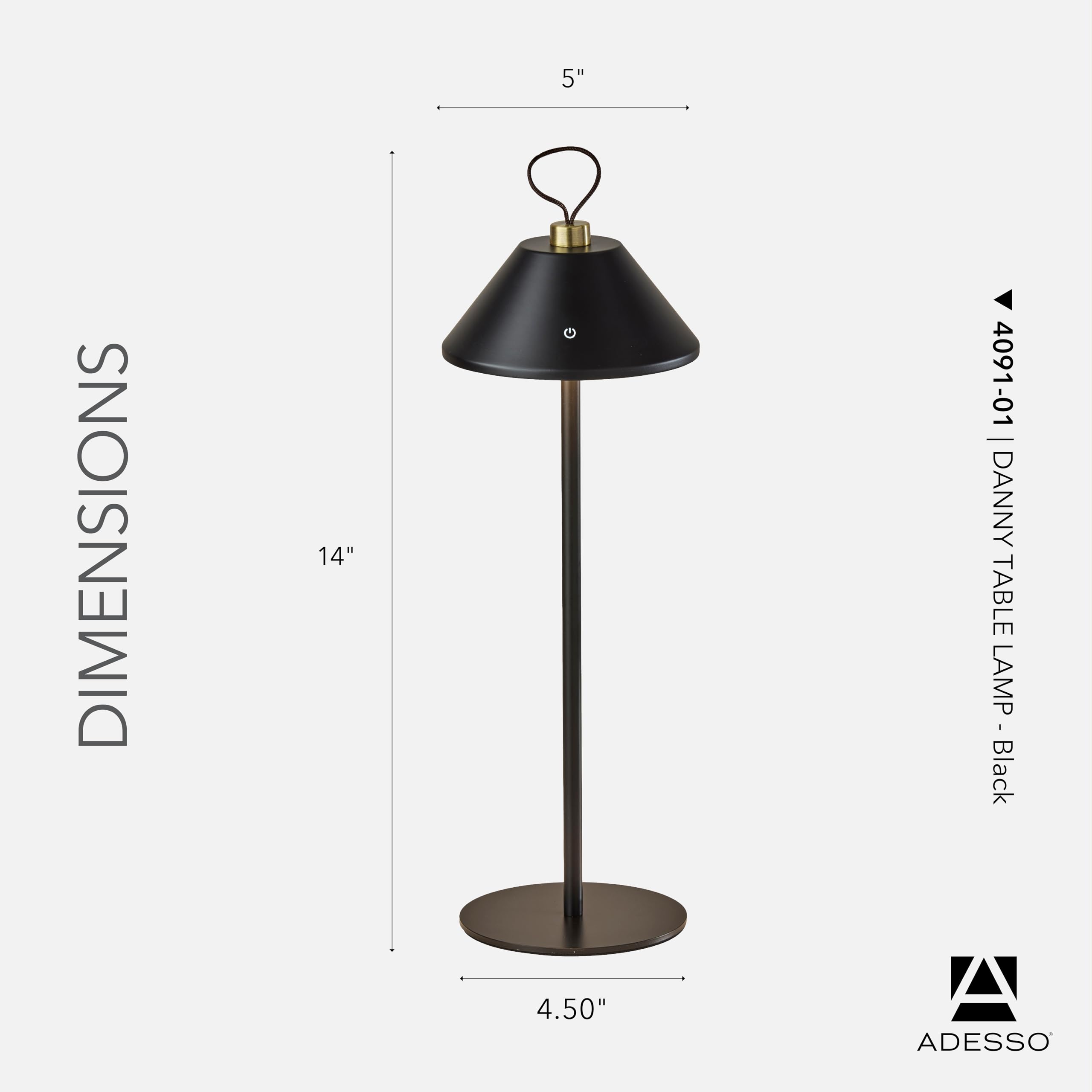 Adesso Cordless Table Lamp with 3-Level Touch Dimmer & Built-in