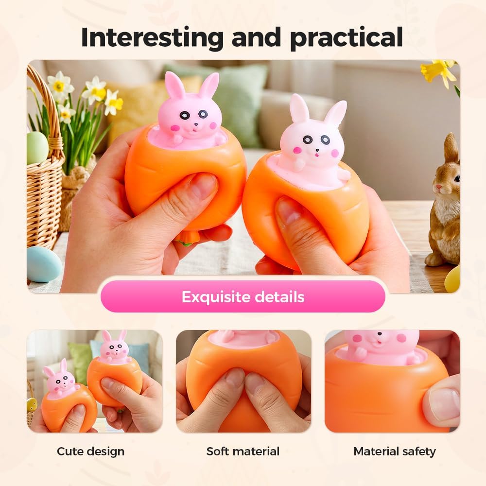 Easter Basket Stuffers, 2026 New Easter Carrot Bunny Squeeze Toys, Easter Basket Essentials Easter Decorations Gifts for Adults Teens (2 PCS)