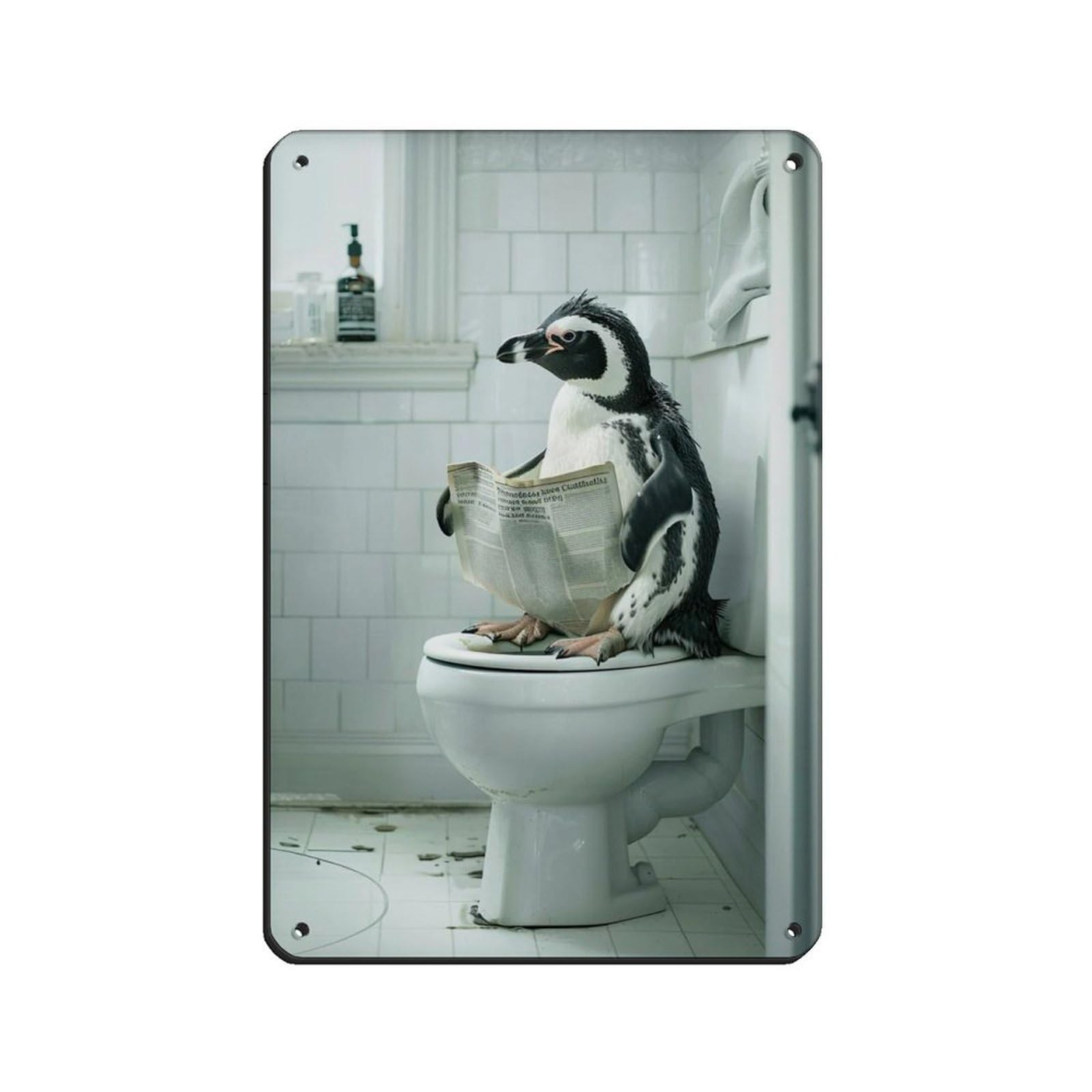 Penguin Sitting on The Toilet Reading A Newspaper (6) Retro Poster Metal Tin Sign Chic Art Retro Iron Painting Bar People Cave Cafe Family Garage Poster Wall Decoration 8x12inch(20x30cm)