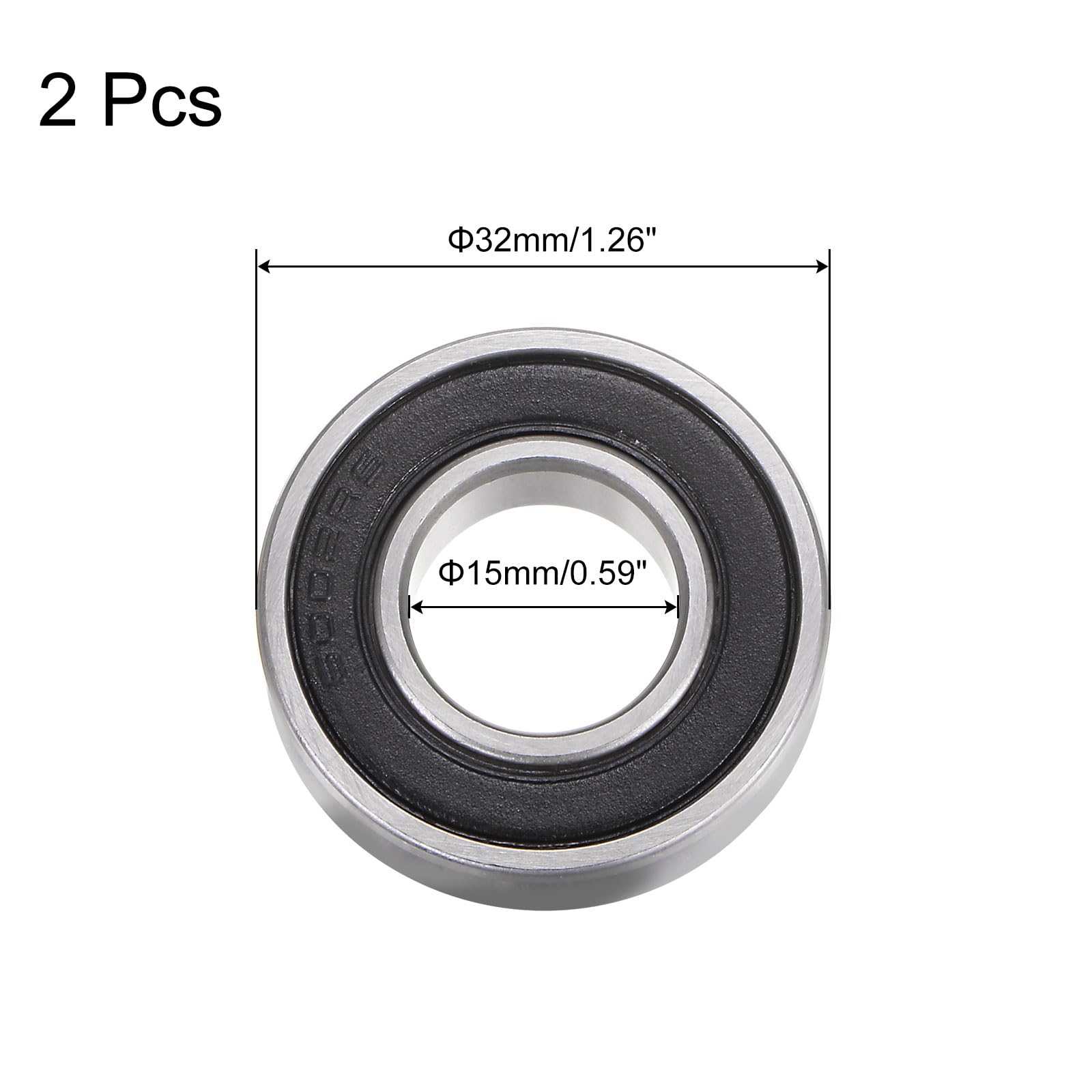 QUARKZMAN 2 szt. Łożyska kulkowe z głębokim gardłem 6002-2R, podwójnie uszczelniona stal chromowa Z2, 15 mm X 32 mm X 9 mm