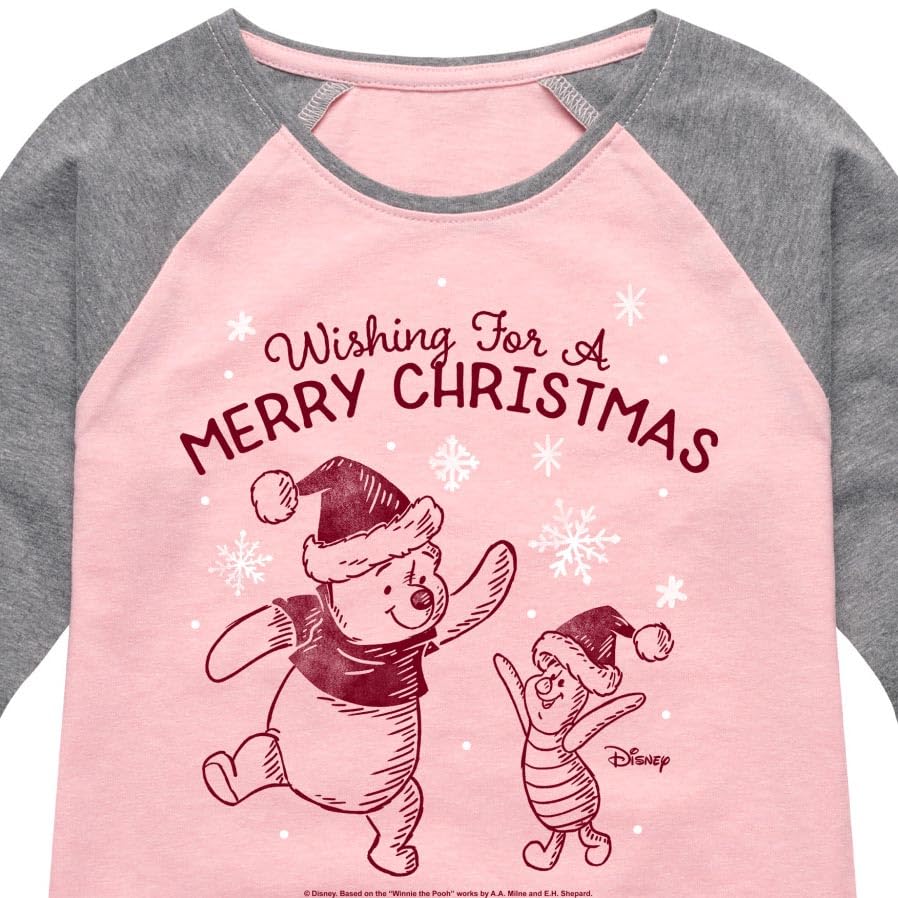 Disney Winnie The Pooh - Pooh & Piglet - Wishing A Merry Christmas - Toddler & Youth Girls Raglan Graphic T-Shirt3