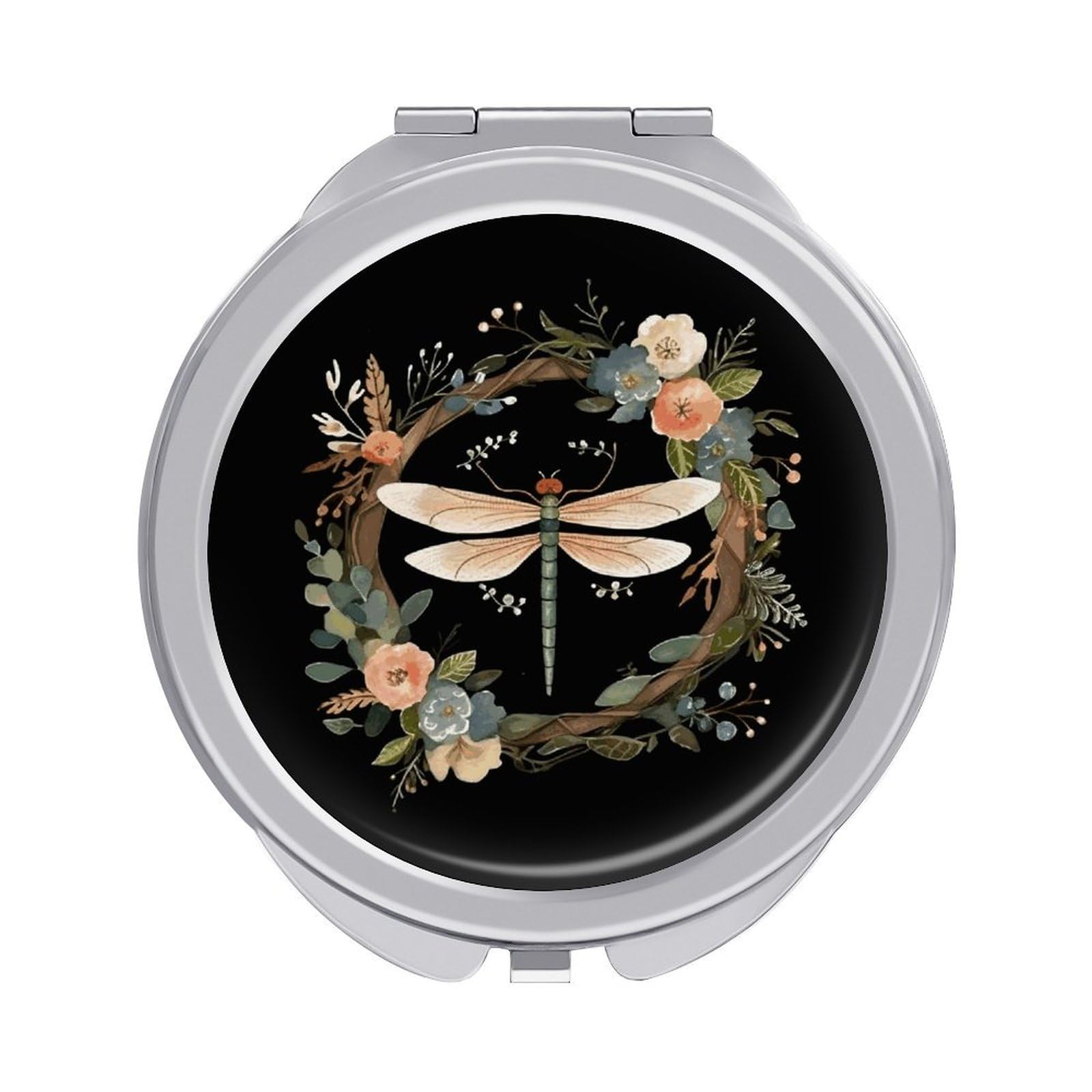 JTREHY Image of Dragonfly in Wreath Makeup Mirror Portable Folding Mirror Compact Travel Mirrors 2-Sided Round Pocket Mirrors Cute Handheld Beauty Mirror for Handbag Purse for Women Gift