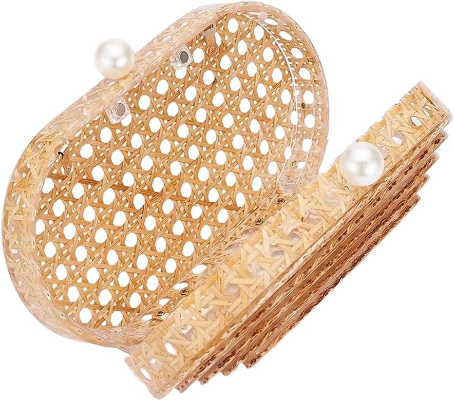 RomanticDesign Women Acrylic Handbag Rattan Woven Pattern Square Box Crossbody Handbag Shoulder Bag Chain Purse - Image 6