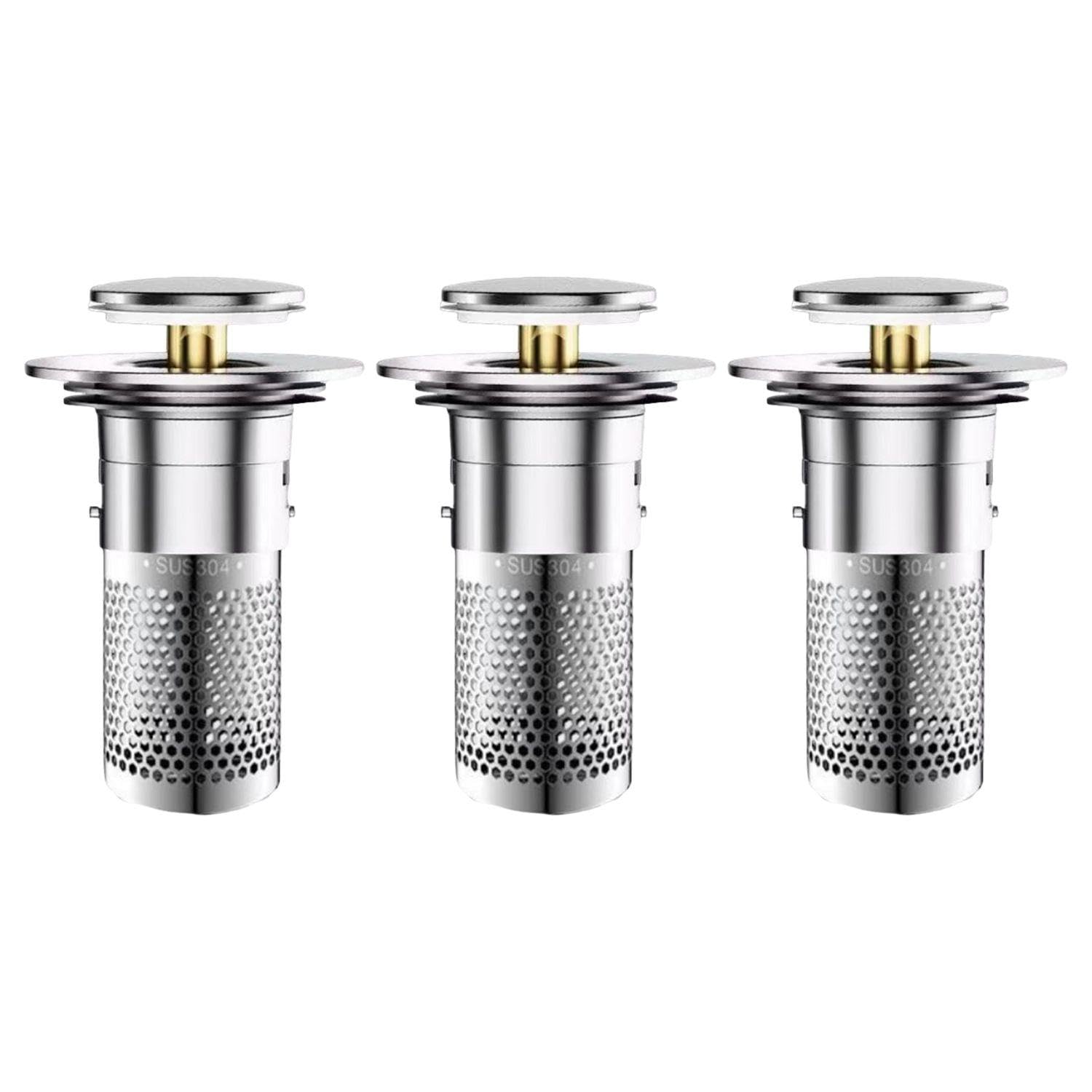 OODJVN 3-Piece Filter Press, Bounce-Type Sink Plug, Suitable For Sink Plugs In Wash Basins, Kitchens And Bathrooms.