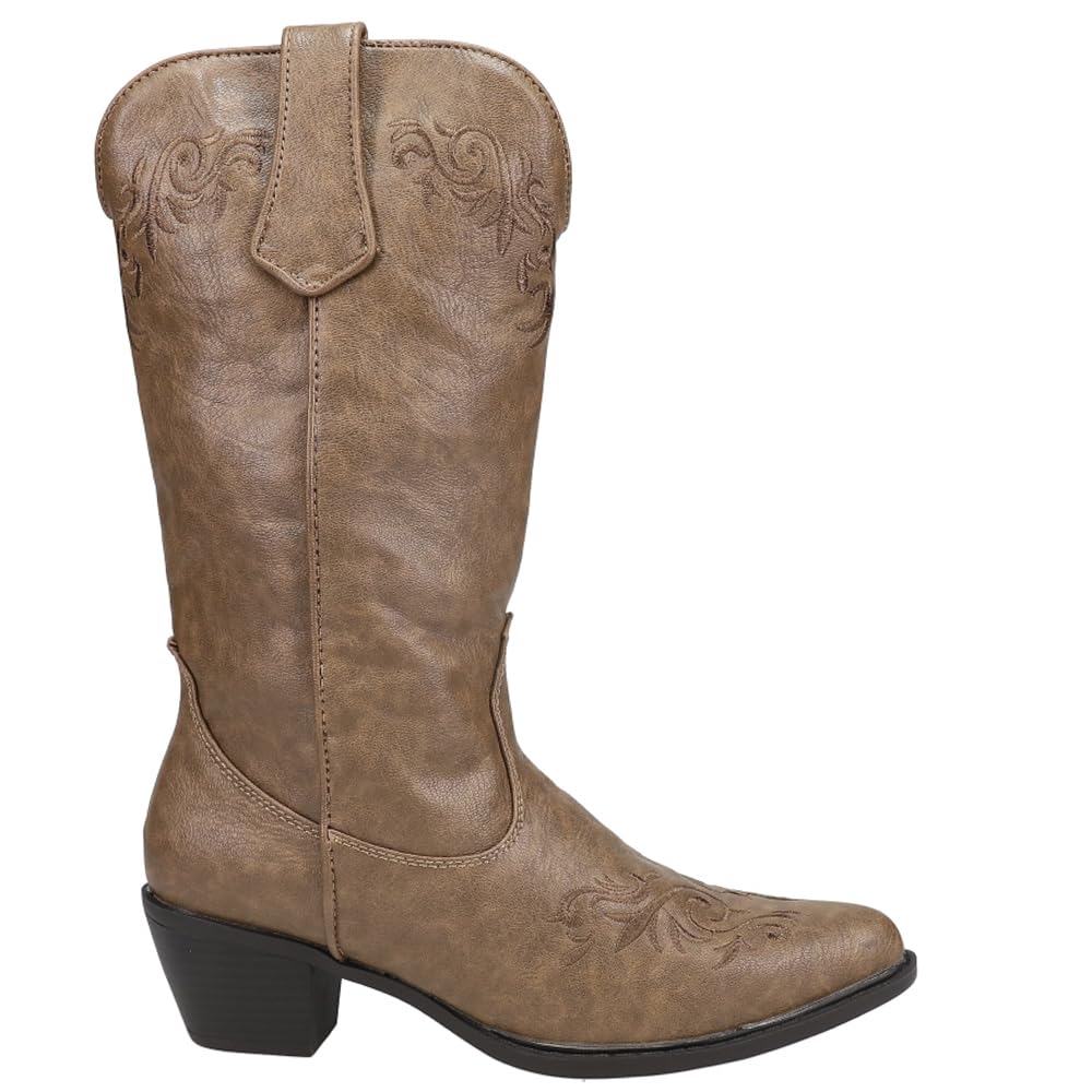 Roper Womens Brooklyn Round Toe Casual Boots Mid Calf Low Heel 1-2 - Beige